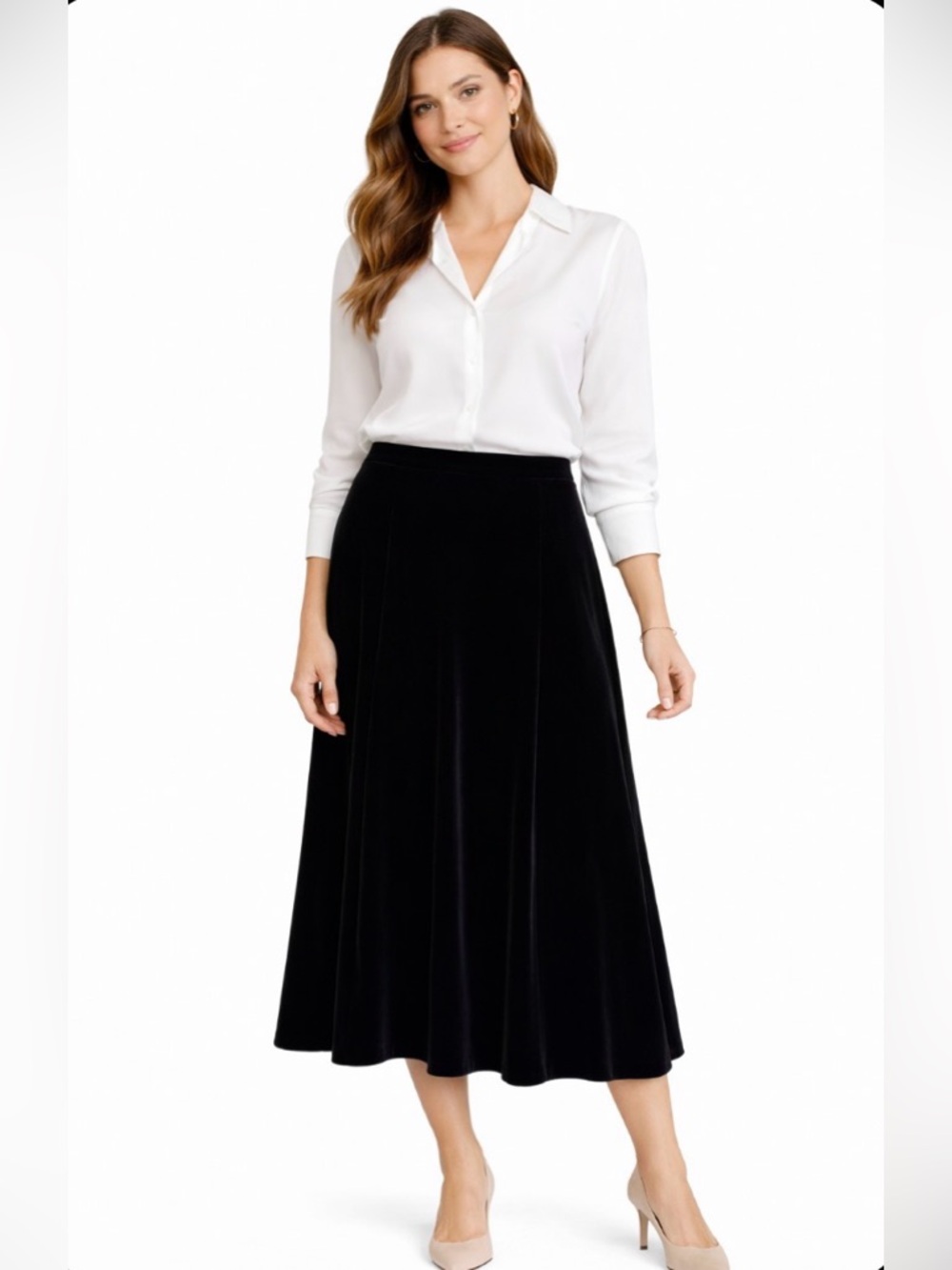 Land’s End Black Velvet Midi Skirt 8